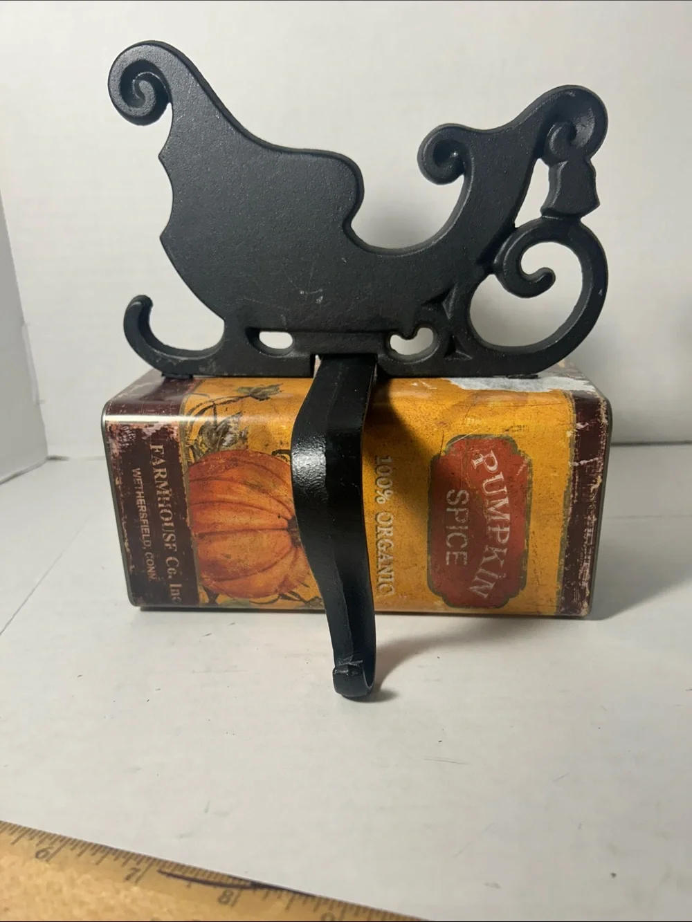 Black Decorative Sleigh Wall Hook -  Stocking holder Cast Iron Primintive